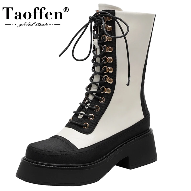 

Taoffen Size 33-40 Women Short Boots Real Leather Mix Color Ins Hot Winter Woman Shoes Club Daily Vacation Ladies Footwear