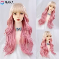 gaka women lolita wig with bangs for party cosplay blonde and pink synthetic hair long curly mixed ombre two tone color