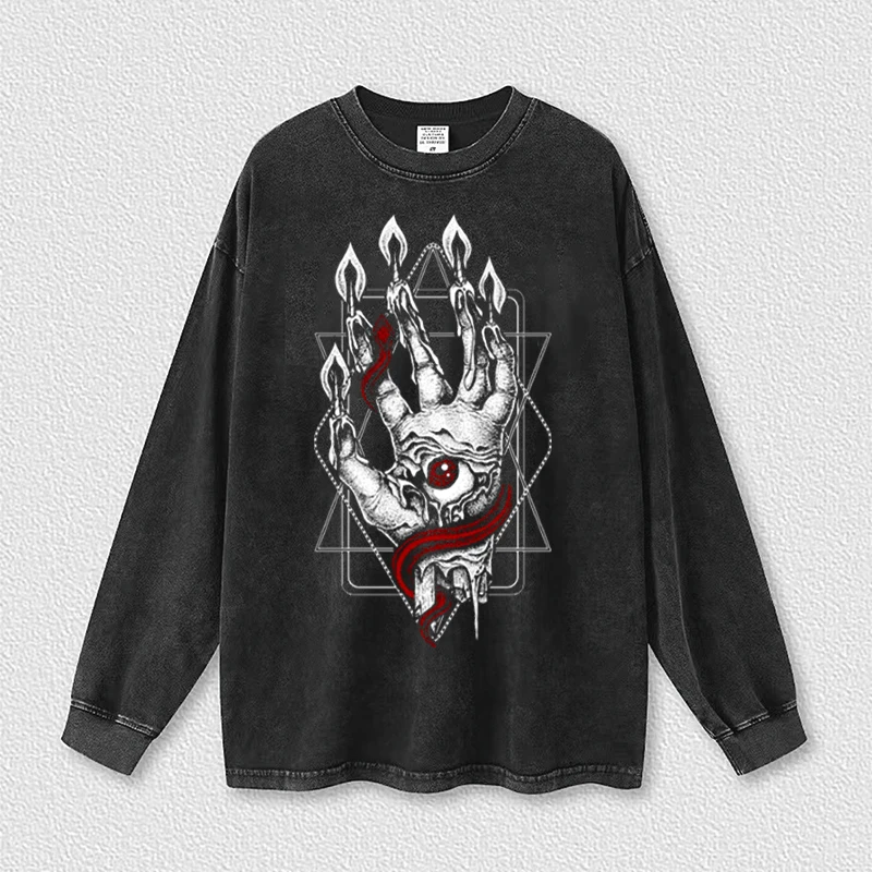 

Hand of Glory Print Y2K Clothes Oversized Washed Hoodie Men High Street Fashion Tops Harajuku Retro Casual Cotton Sweatshirt