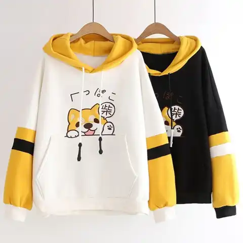 Women Hoodie Harajuku Shiba Inu Kawaii Ear Hoodie Sweatshirt Women Japanese Akita Cute Dog Embroidery Hoodies Tops Pullovers 