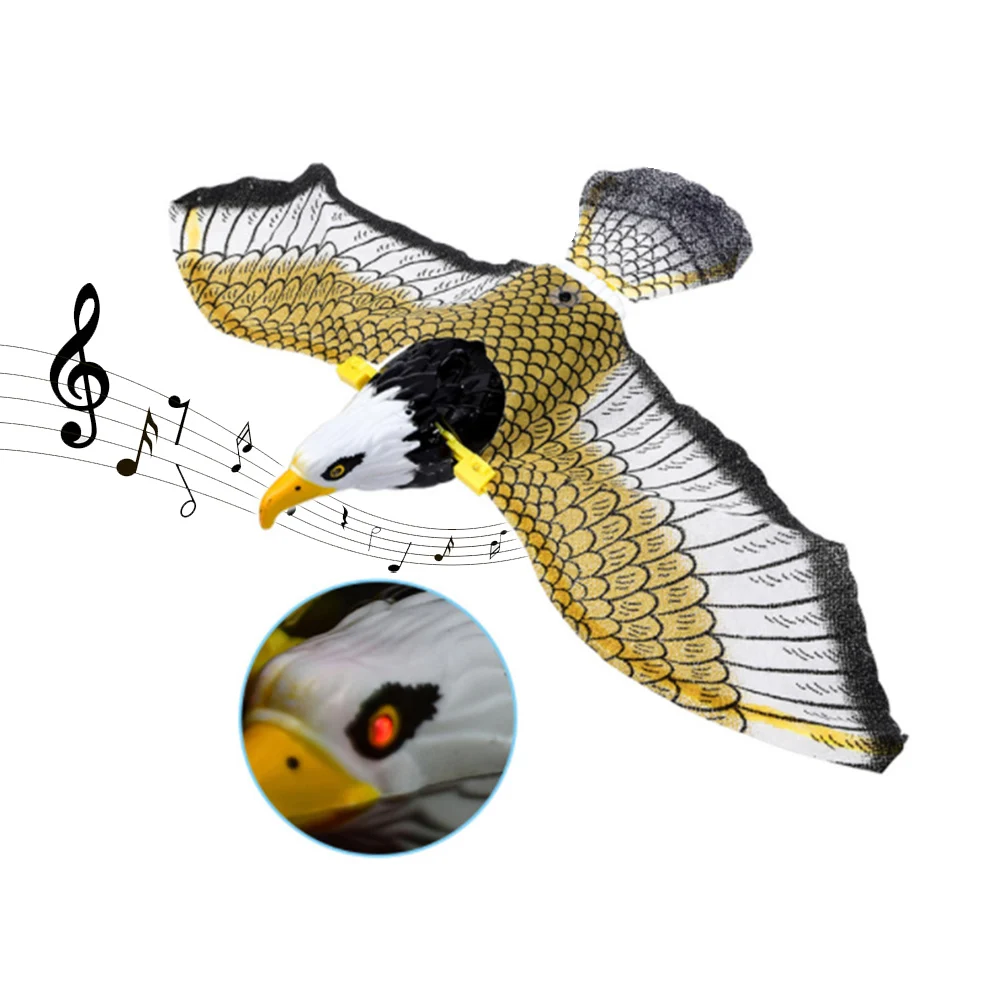 

Scarer Hanging Falcon Simulated Ornament Toy With Music Luminous Bird Repellent Park Battery Powered Garden Decoration Portable