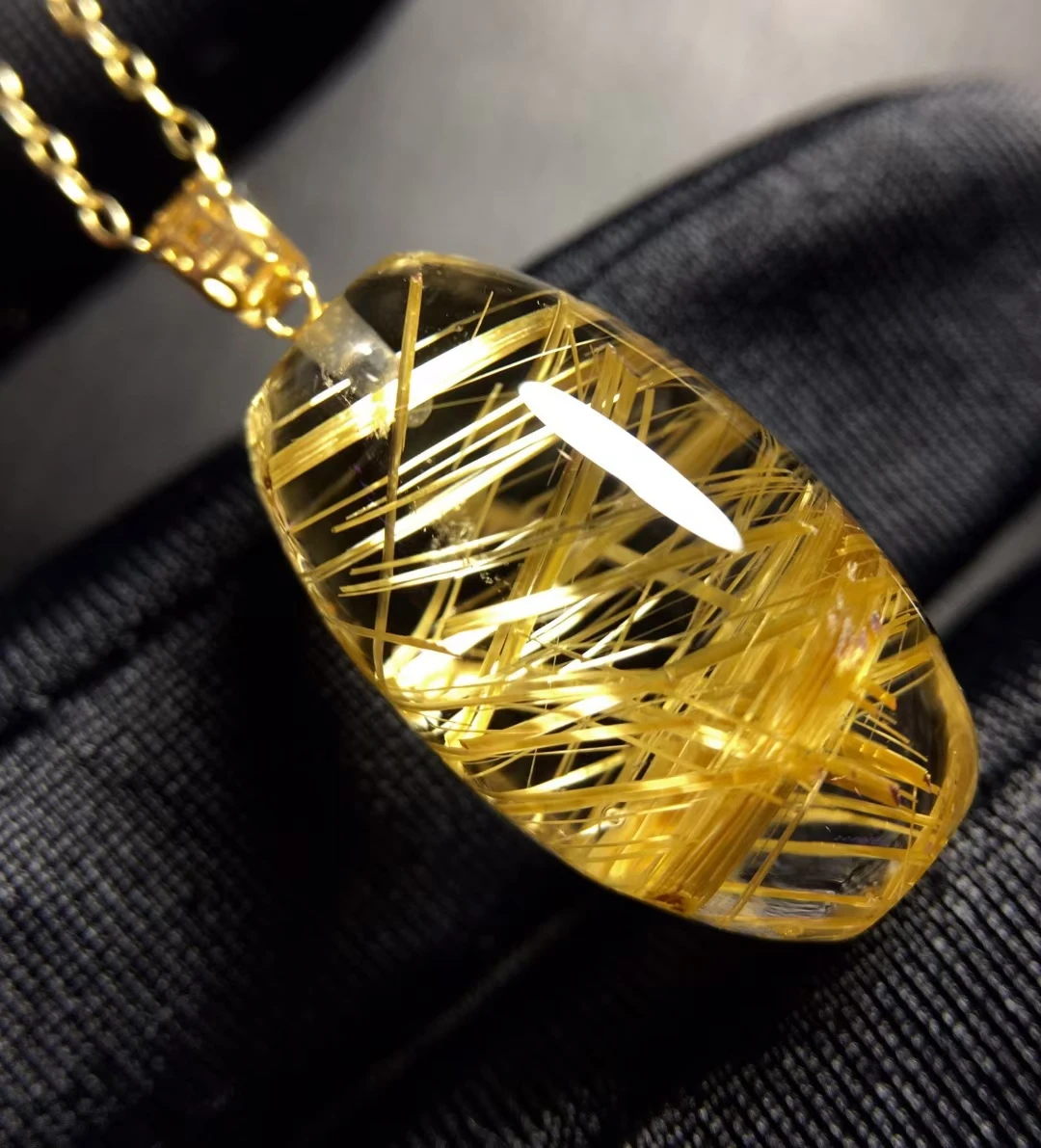 Подвеска из натурального золота с рутилированным кварцем и тыквой ювелирные