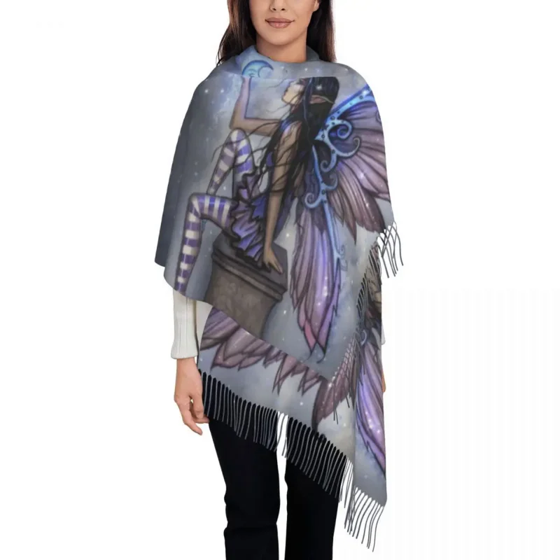 

Little Blue Moon Fairy Fantasy Art Scarf Wrap Women Long Winter Fall Warm Tassel Shawl Unisex Molly Harrison Scarves