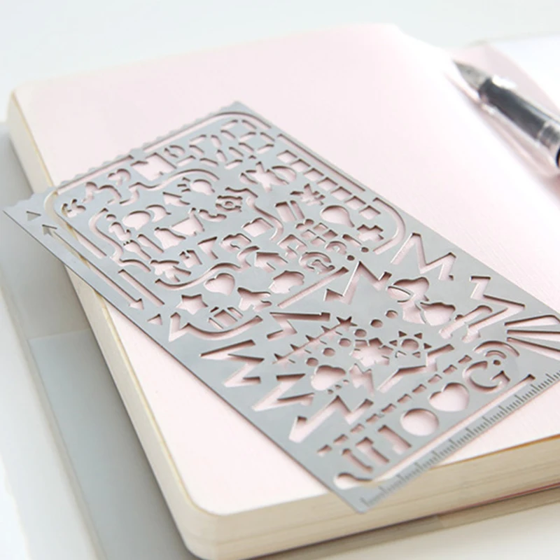 

Multifunctional Stainless Steel Hollow Ruler Cat Geometric Figure Drawing Stencils Templates Metal Ruler Diy Tool Diary Template