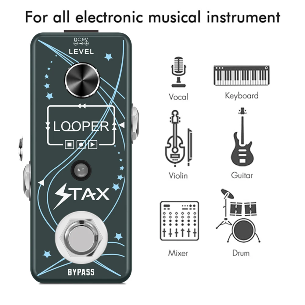 Stax LEF-332 Guitar Looper Pedal Digital Looper Effect Pedals For Electric Guitar Bass 10 Min Recording Time Rowin LEF-332 Gui