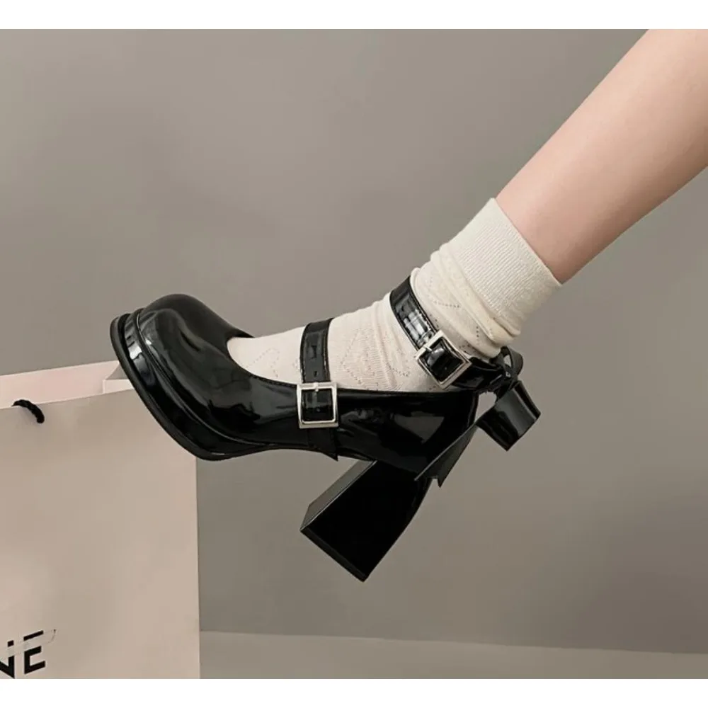 Zapatos de tacón alto Mary Jane con lazo para mujer zapatos italianos informales y cómodos conjunto a juego nuevo
