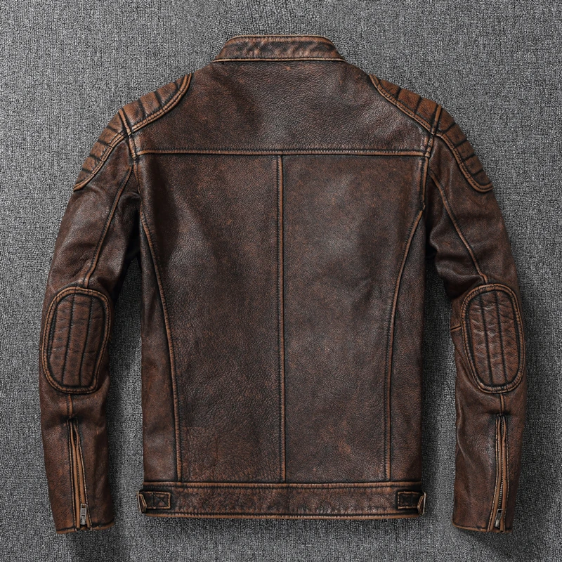 2023 New Leather Jacket Top Layer 100% Cowhide Leather Clothes Men's Stand Collar Motorcycle Clothes  Autumn Winter Plus Size