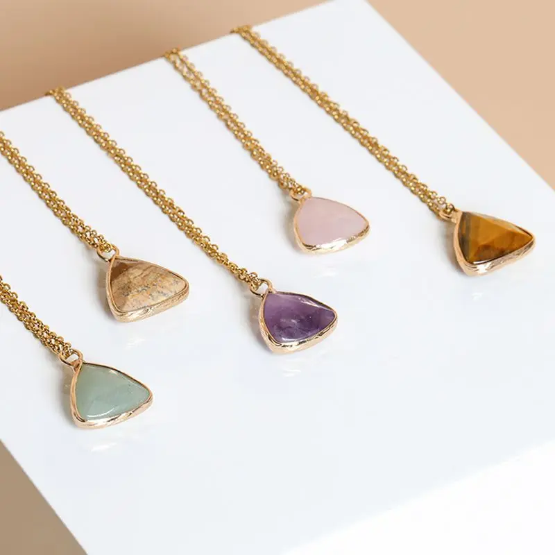 

Fashion Natural Stone Amethyst Quartz Chain Pendant Necklaces Women's Jewelry