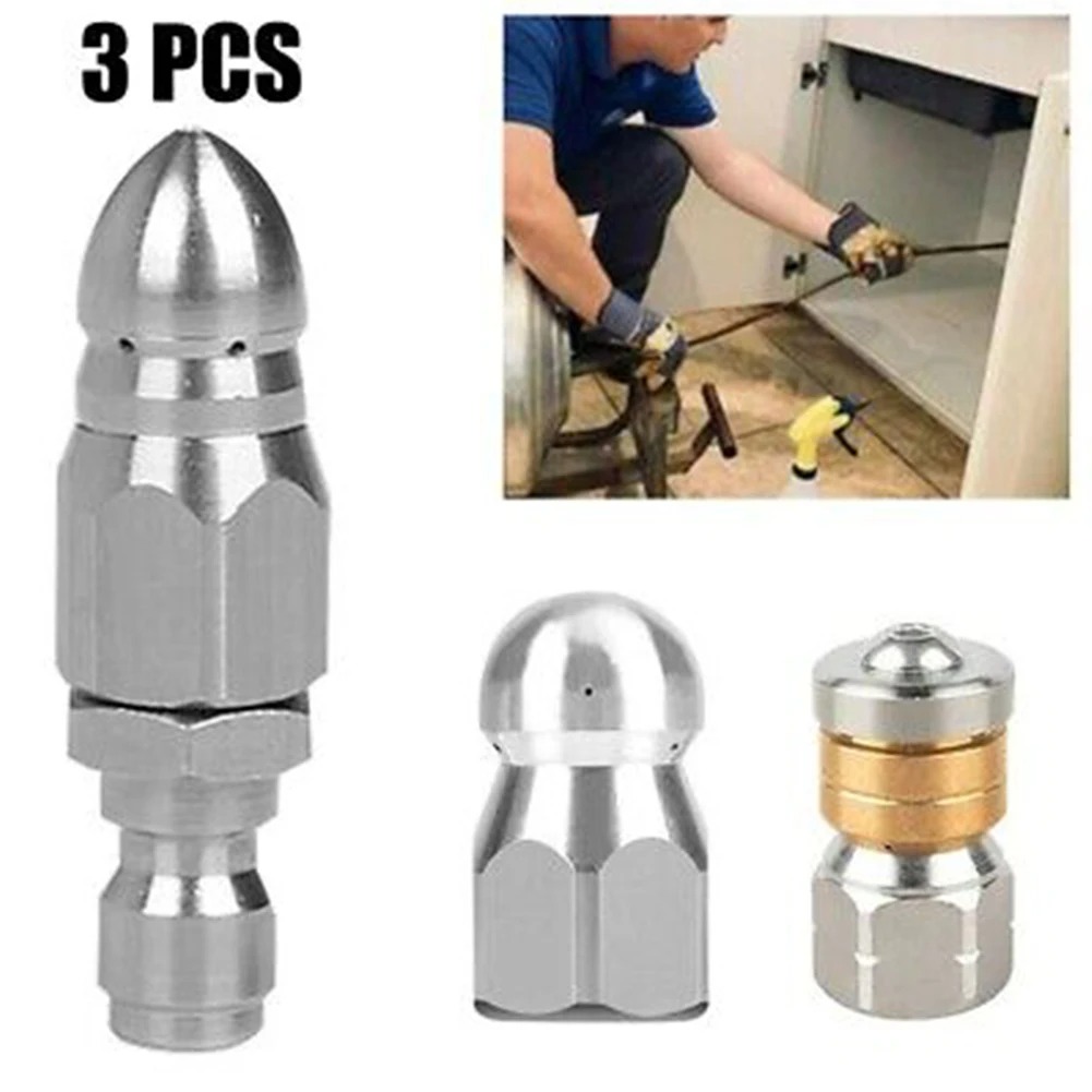 

3x Sewer Jetter Rotary Nozzle 1/4 In Pressure Washer Hose Quick Connect Drain Sewer Cleaning Pipe Plug Drain Hose Nozzle Tools