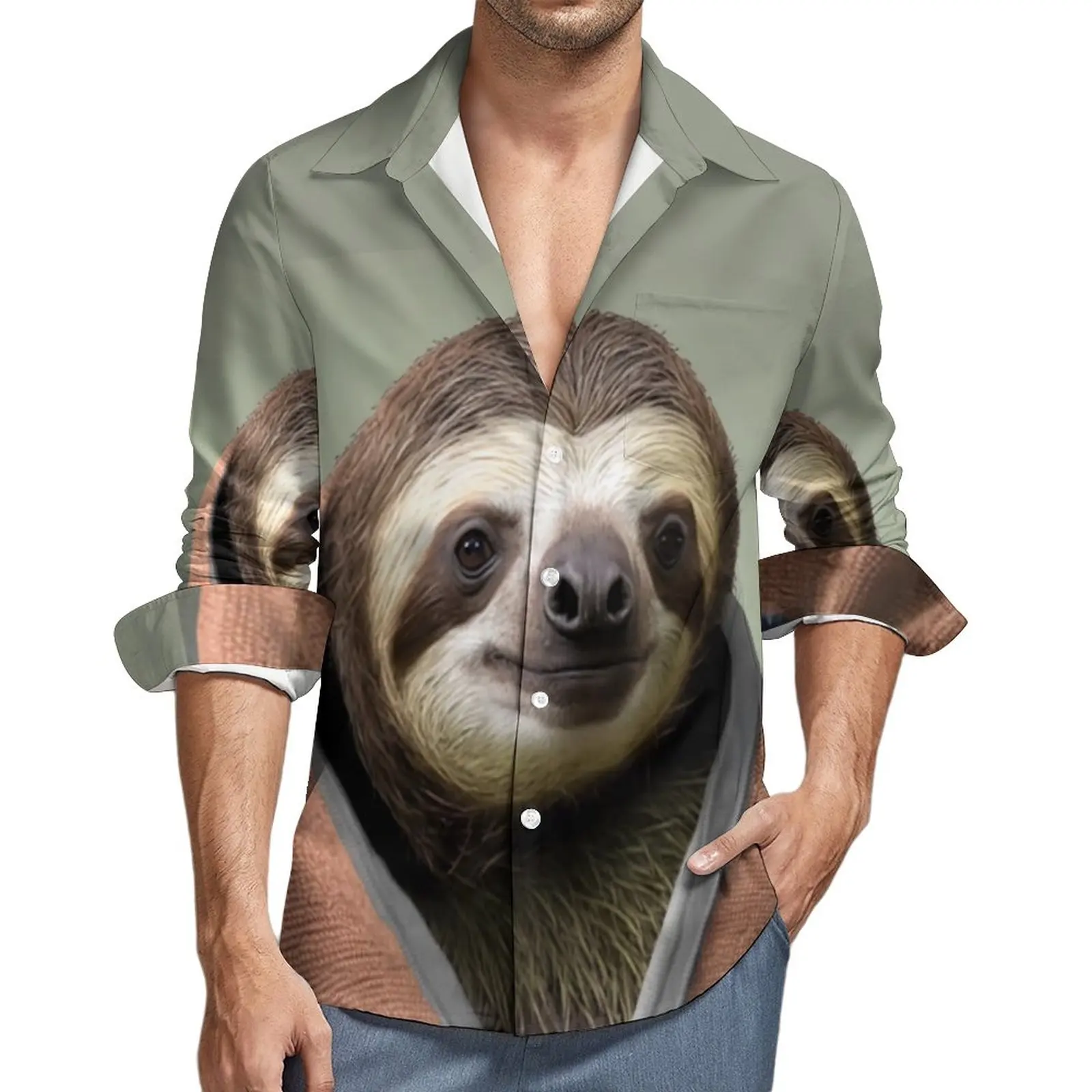 

Sloth Shirt Spring Amazing Portraits Dapper Casual Shirts Male Novelty Blouses Long Sleeve Graphic Harajuku Clothing Plus Size