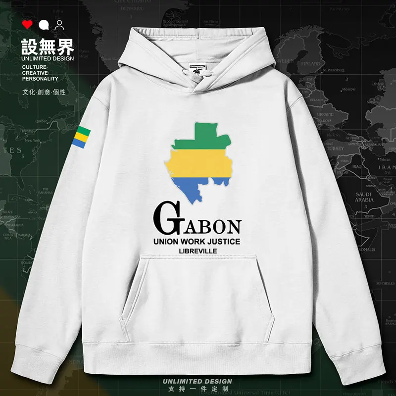 Мужская толстовка с капюшоном и принтом карты Габона белая уличная одежда