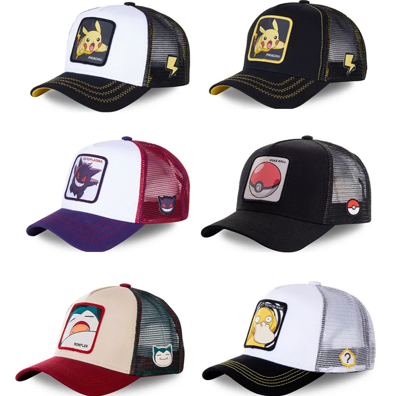 

Kawaii Pokemon Fashion Pikachu Snorlax Gengar Anime Baseball Cap Mesh Trucker Hat Summer Outdoor Shade Breathable Mesh Cap