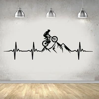 mtb mountain bike heartbeat wall decal living room bedroom man mountain biker downhill bicycle wall sticker playroom vinyl