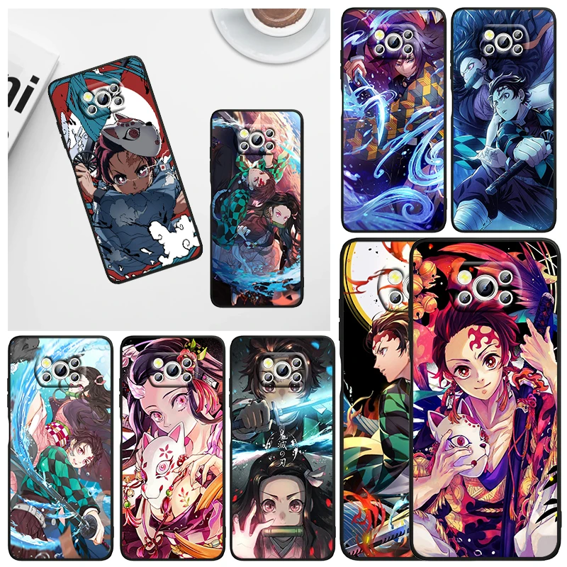 

Demon Slayer Kimetsu Yaiba Phone Case For Xiaomi Mi Poco X5 X4 X3 NFC F4 F3 GT M5 S M4 M3 M2 C50 Pro C3 5G Black Cover