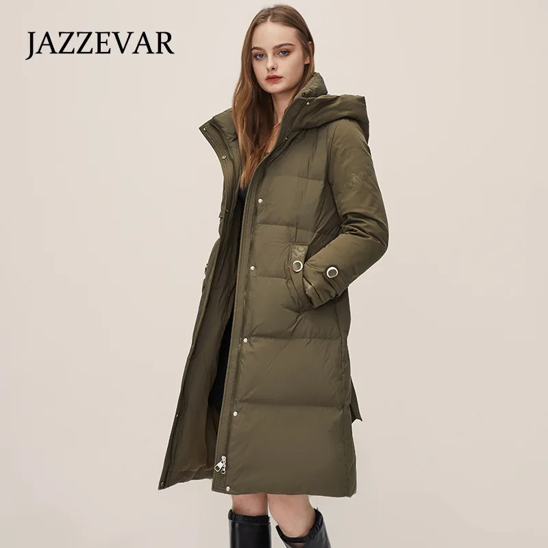 JAZZEVAR  New Down Jacket Women Long Winter 2022 Explosive Waist Slimming Hooded Fashion Thick Coat