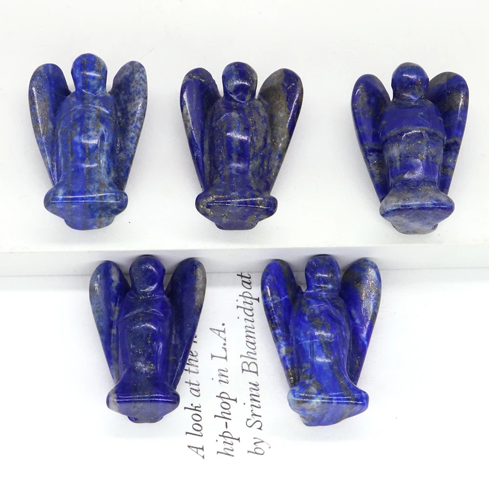 

1.5" Guardian Angel Statue Natural Lapis Lazuli Hand Carved Crystal Crafts Healing Reiki Stone Figurine Home Decoration Gem Gift