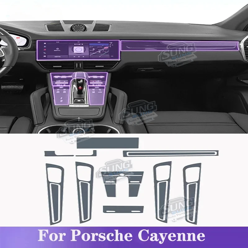

Для Porsche Cayenne 2018-2023 салон автомобиля, центральная консоль, прозрачная защитная пленка из ТПУ для краски, ремонтная наклейка против царапин