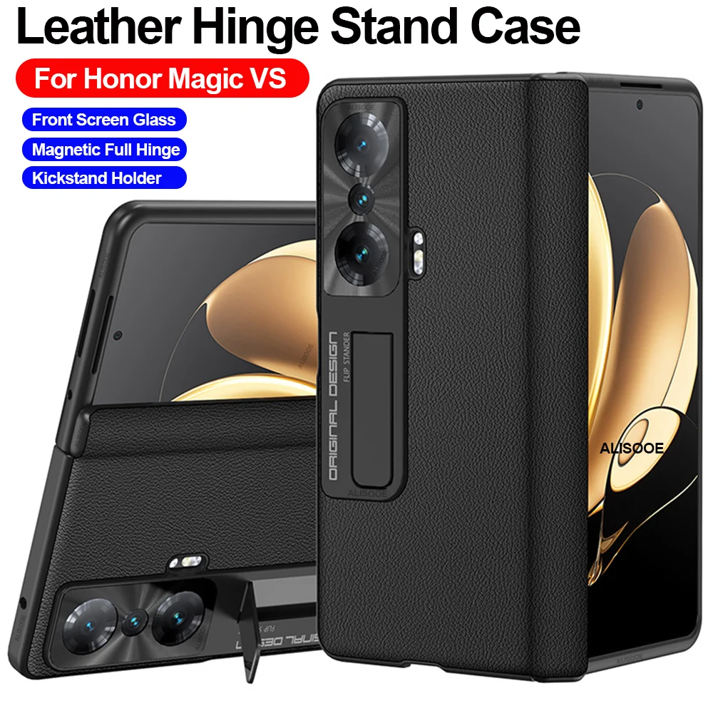 

Магнитный шарнир, выдвижная подставка, искусственная кожа, Задняя стеклянная крышка для Honor Magic VS Capa Funda