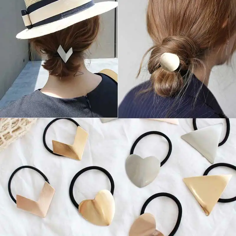 

Metal Geometry Elastic Hair Bands Fashion Hair Rope Heart Ring Head Rope Korea Hair Accessories for Women