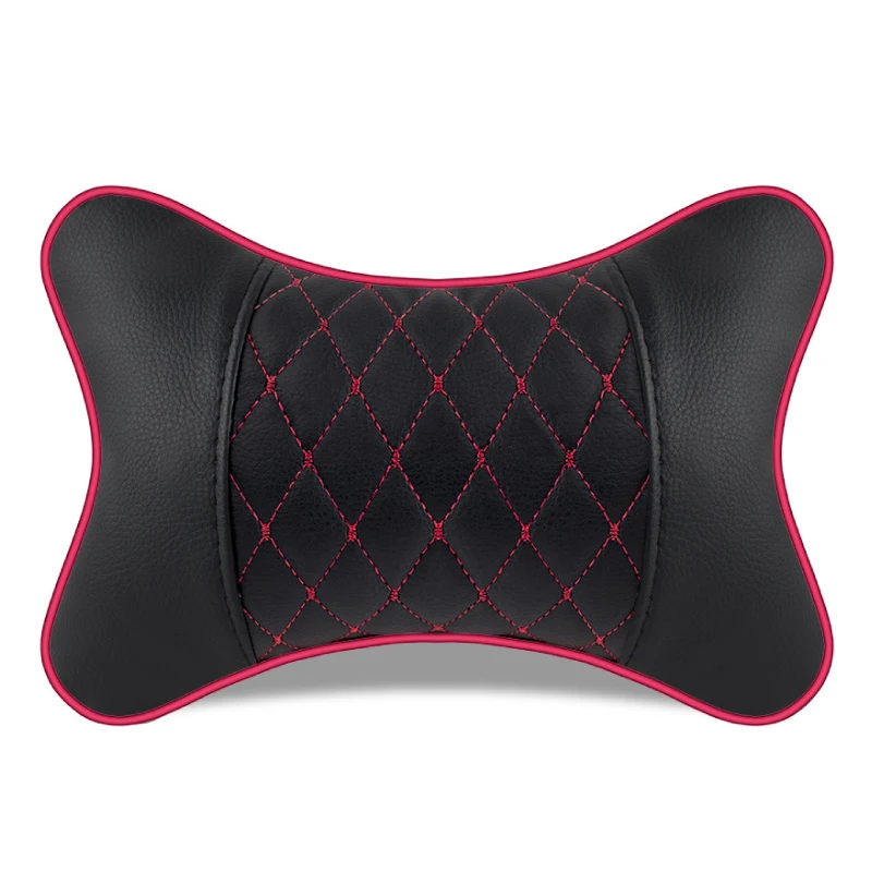 

Universal Car Neck Pillows Both Side Pu Leather Pack Headrest for Head Pain Relief Filled Fiber Car Pillow Neck Pillow for Car