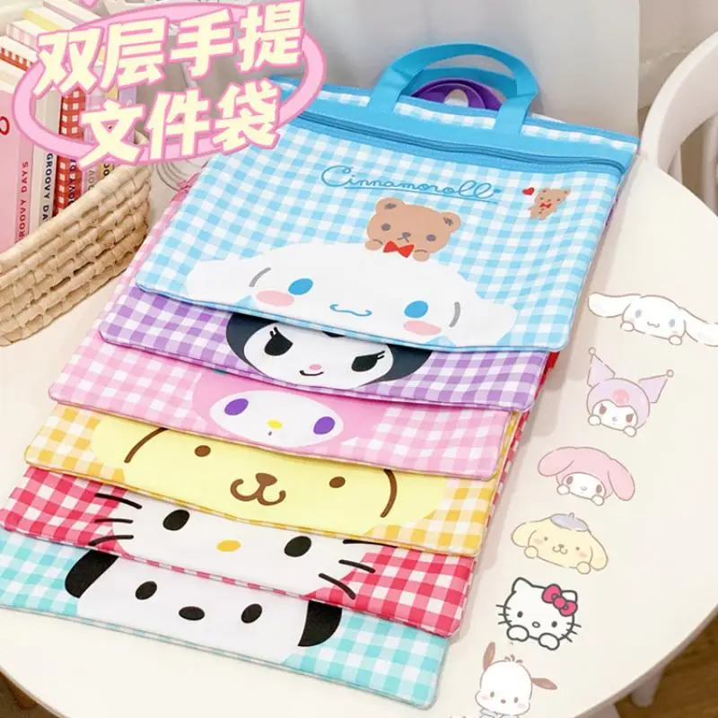 

35 см Студенческая сумка для репетиров Kawaii Sanrio плюшевая сумка Kuromi Cinnamoroll Сумка-тоут кожаная А4 мультяшная сумка для файлов с двойной молнией с...