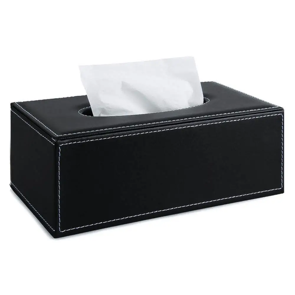 

Rectangular Modern Black Rectangle Faux Leather Tissue Box Napkin Toilet Paper Holder Case Dispenser Home Decoration