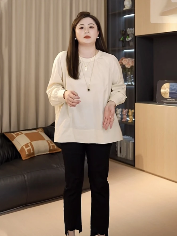 Chubby Jiajia Plus size women clothing Korean Series Shoulder Round Neck Long sleeve Shirts Female Autumn Girl Loose S...