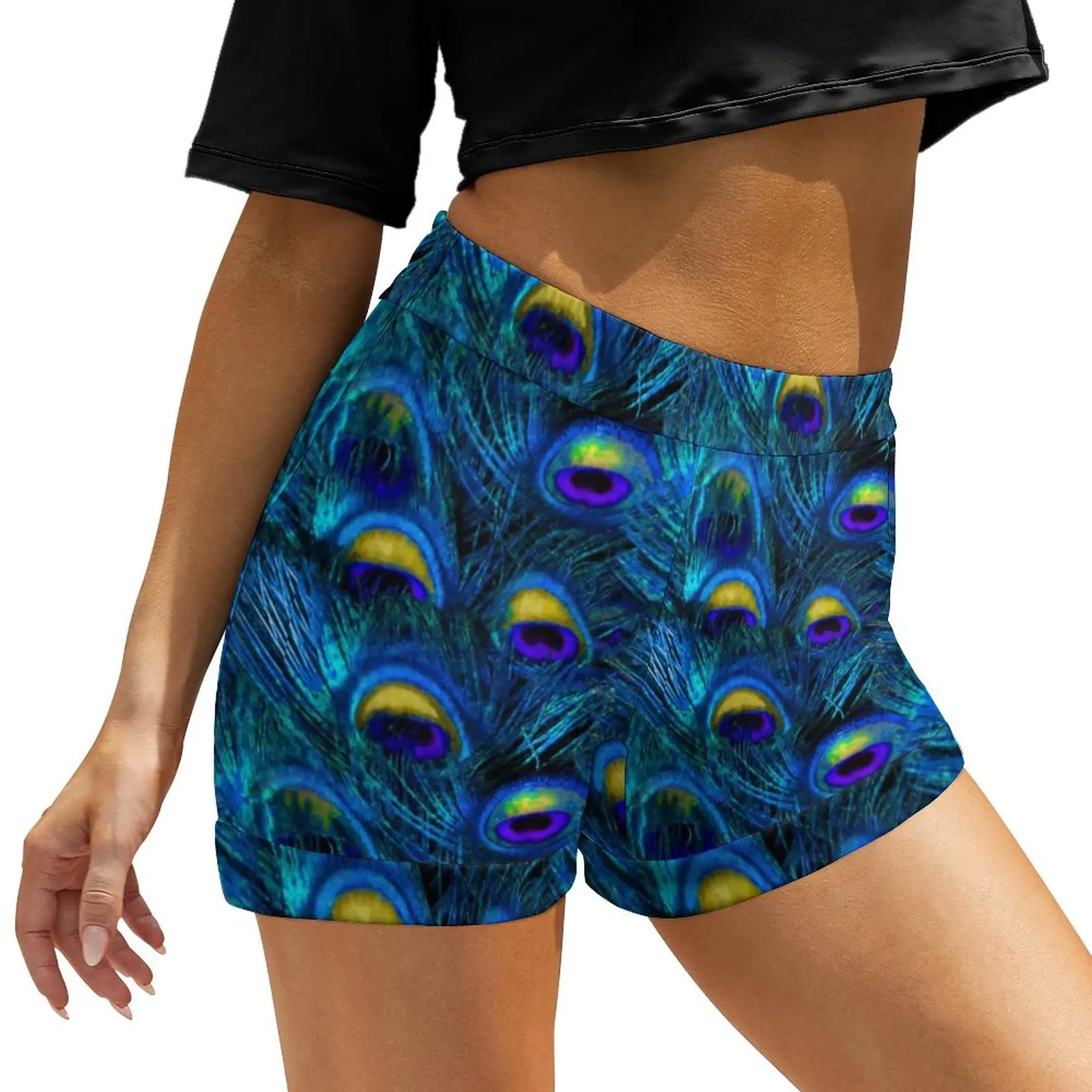 

Peacock Feather Shorts Elastic Waist Animal Print Printed Shorts Sexy Oversized Short Pants Korean Fashion Bottoms Gift Idea