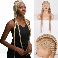 Synthetic Blonde Lace Front 4x Twist Braids Wigs Box Braided Ombre Blonde Wigs for Black Women 30Inches Double Dutch Braids Wigs