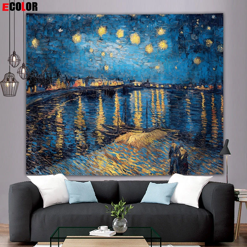 

tapestry wall blanket rug Background cloth carpet Van Gogh oil painting bedroom net red live student dormitory home decoration