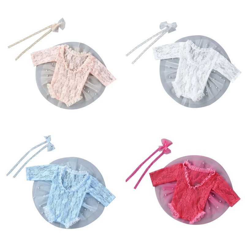 

3PCS Infant Photography Props Lace Headband Bodysuit Baby Shower Party Costume