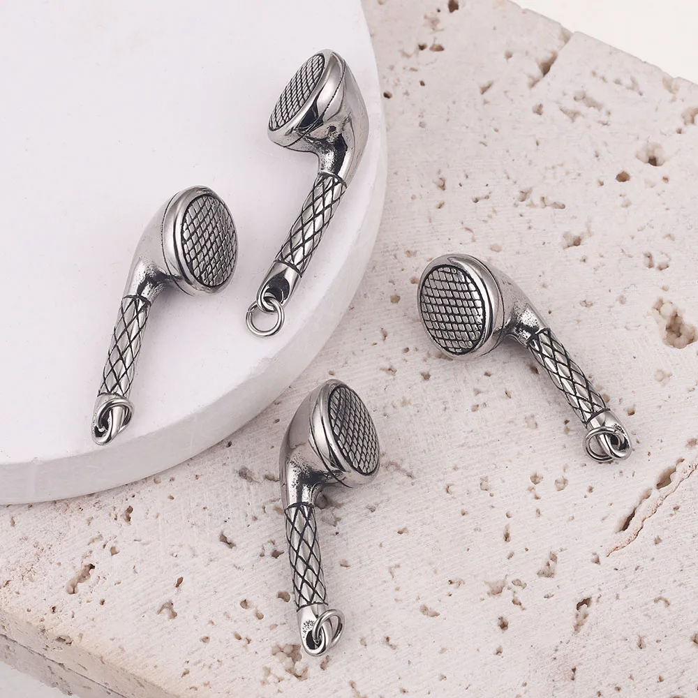 

3D 12.5*32.5mm Stainless Steel Music Headphone Charms 316L Retro Waterproof Pendants for Hip Hop Jewelry Making DIY Necklace