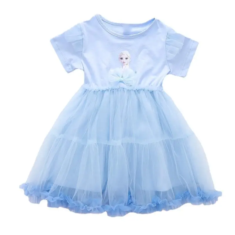 

New Girls Clothes Summer Frozen Elsa Princess Dresses Flying Sleeve Kids Dress Party Baby Dresses for Children Clothing 2-8Y