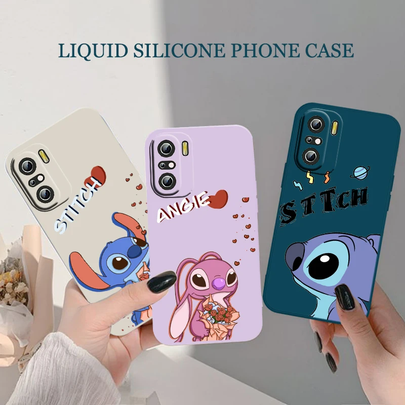 

Disney Cartoon Lilo & Stitch Phone Case For Xiaomi Redmi K50 K40 10X 10 9T 9AT 9A 9C 9 8A 8 7 6A 5A Pro Liquid Rope Funda Cover