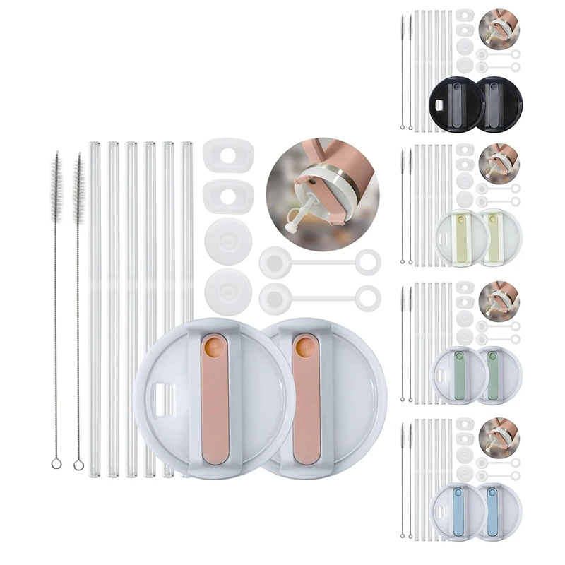

40Oz Cup Accessories Set For Stanley,Extra Long Reusable Straws, H2.0 Silicone Spill Proof Stopper, Tumbler Lid
