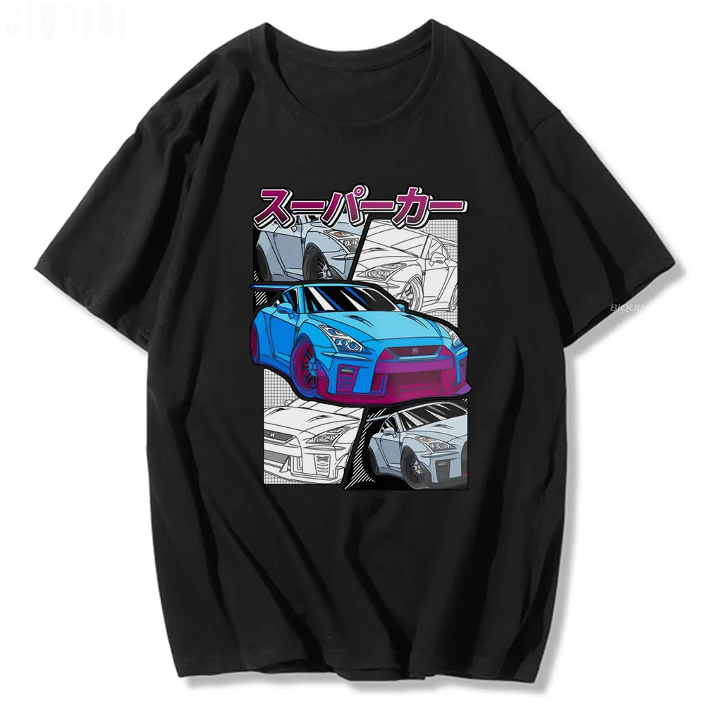 

JDM GT-R Street Racing Car T-Shirt 100% Cotton Summer Graffiti Manga Printed Customize Unisex Oversized Shirts Men Tops Harajuku