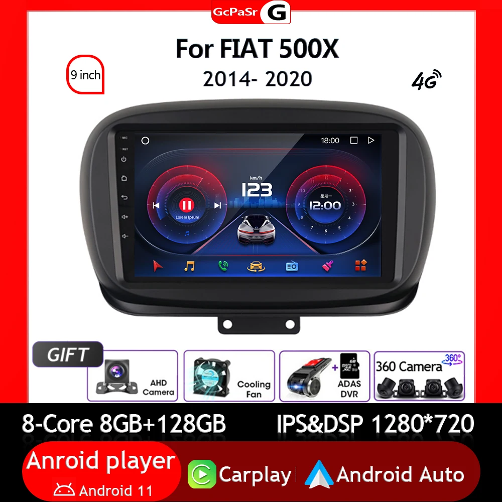 

Автомагнитола для Fiat 500X 2014, 2016-2020, Android 12, GPS, аудио