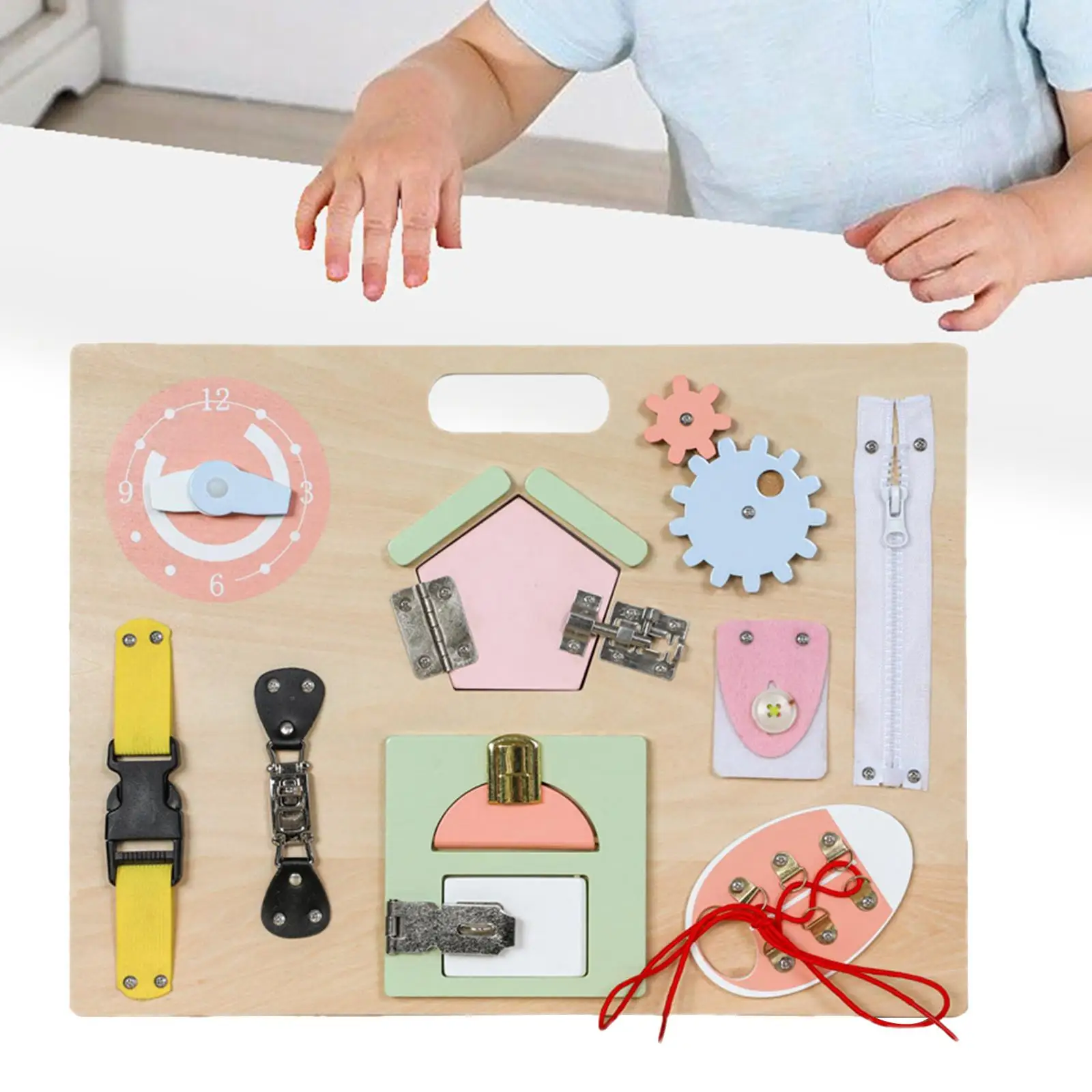 

Wooden Busy Board Developmental Toy Basic Life Skills Sensory Board for Kids Toddlers