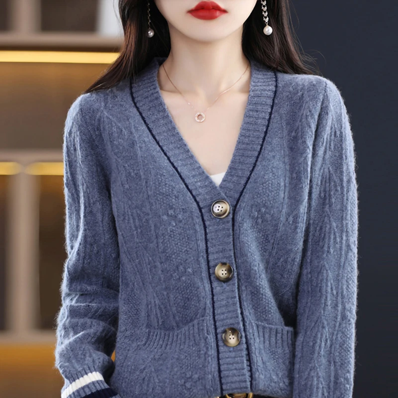 

Cashmere Cardigans Thick Sweaters for Women Wool Knit Coat Traf Pockets Winter Autumn Jackets Luxury y2k Clothes Korean Fashions