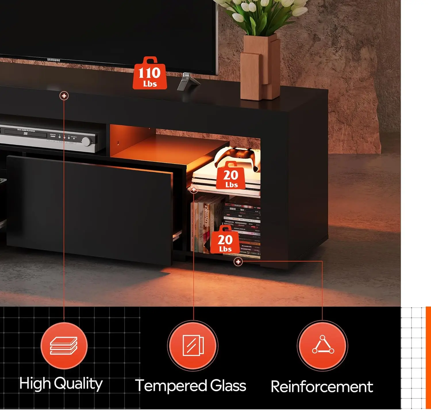 63-дюймовая подставка для телевизора светодиодный развлекательный центр с