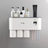 bathroom toothbrush holder set punch free double automatic toothpaste dispenser wall mounted storage bathroom accessories
