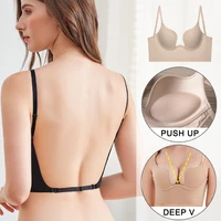 push up bra backless women bras low cut sexy plunge brassiere open back wedding underwear invisible seamless deep u lingerie
