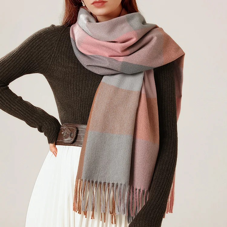 

Women Scarf Striped Plaid Shawl Elegant Lady Style Autumn Winter Scarf 2022 New Imitation Cashmere