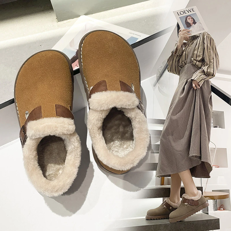 

Korean Version of All The Thick Soles Plus Cashmere Cotton Shoes Round Head Birkenstocks 2023 Autumn and Winter New Snow Boots