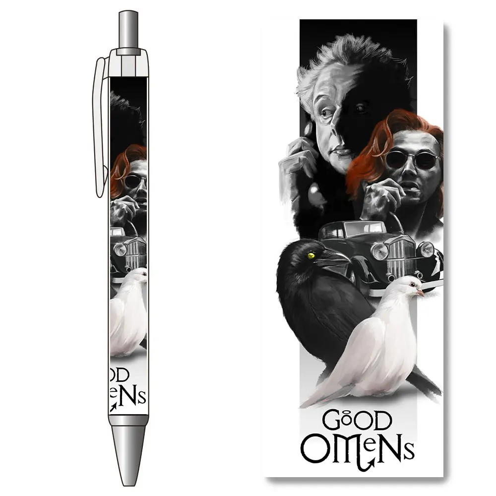 

1PCS Good Omens Gel Pen Crow Black and White Bird Aziraphale Crowley Angel Demon Artistic Stationery Drama Kids School Supplies