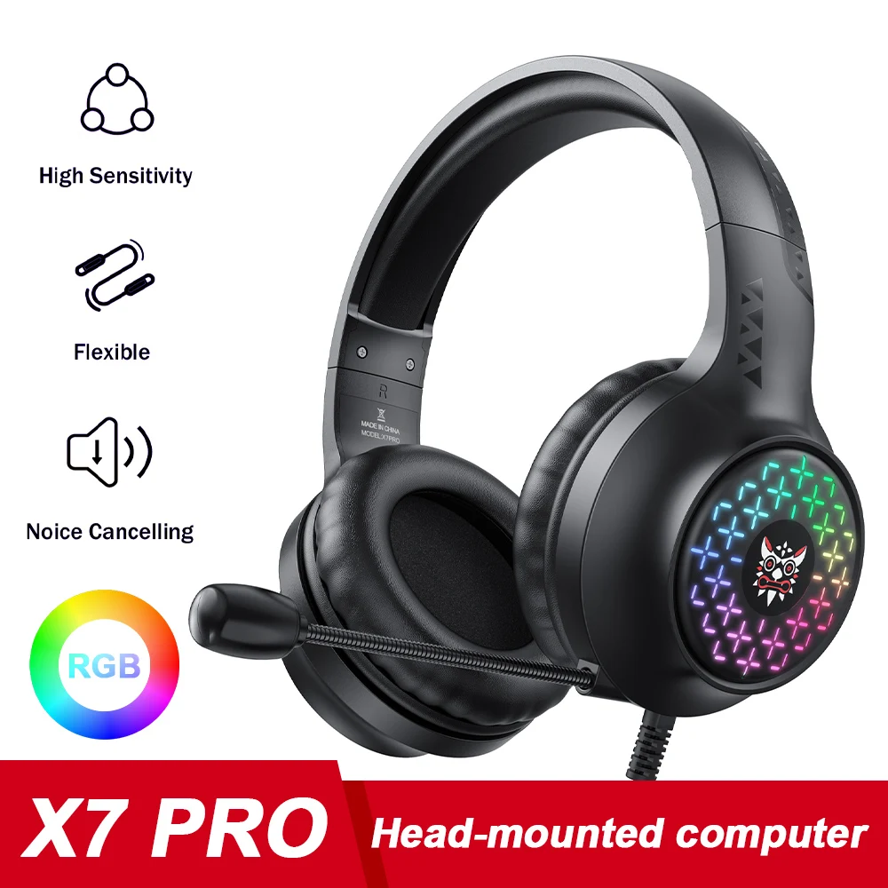 

Проводная игровая гарнитура X7PRO с микрофоном, наушники с шумоподавлением, игровые стереонаушники над головой для ноутбука, ПК, компьютера