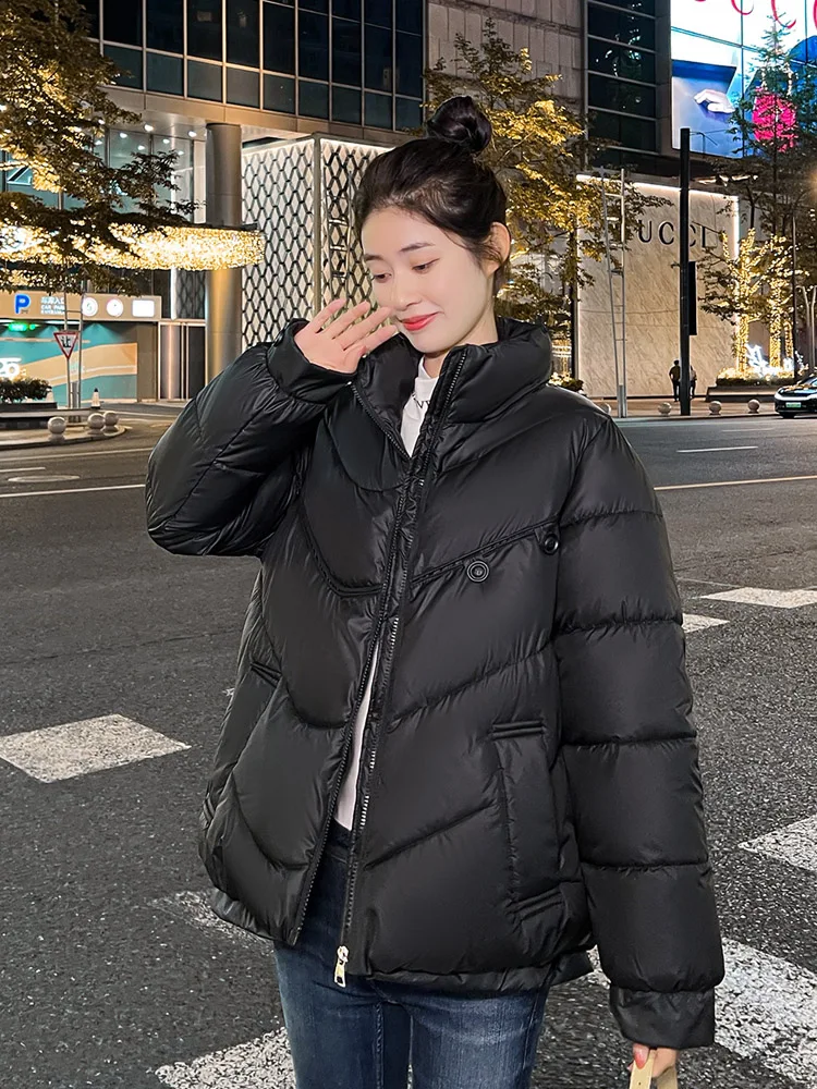 MEILLY DOLPHIN 2023 New Winter Short Coat Women Solid Puffer Jacket Pocket Stand Collar Cotton Padded Casual Warm Parkas Outwear
