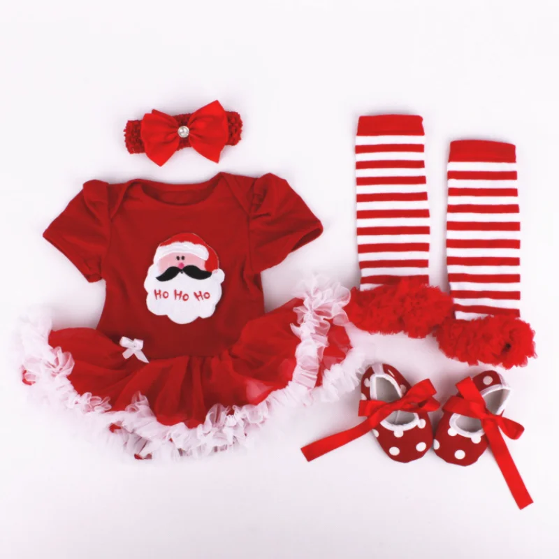 

Christmas Baby Girl Clothing Kids Romper Cotton Short Sleeve Toddler Santa Claus Jumpsuit Tutu Dress with Long Sock,Shoe,Hairpin