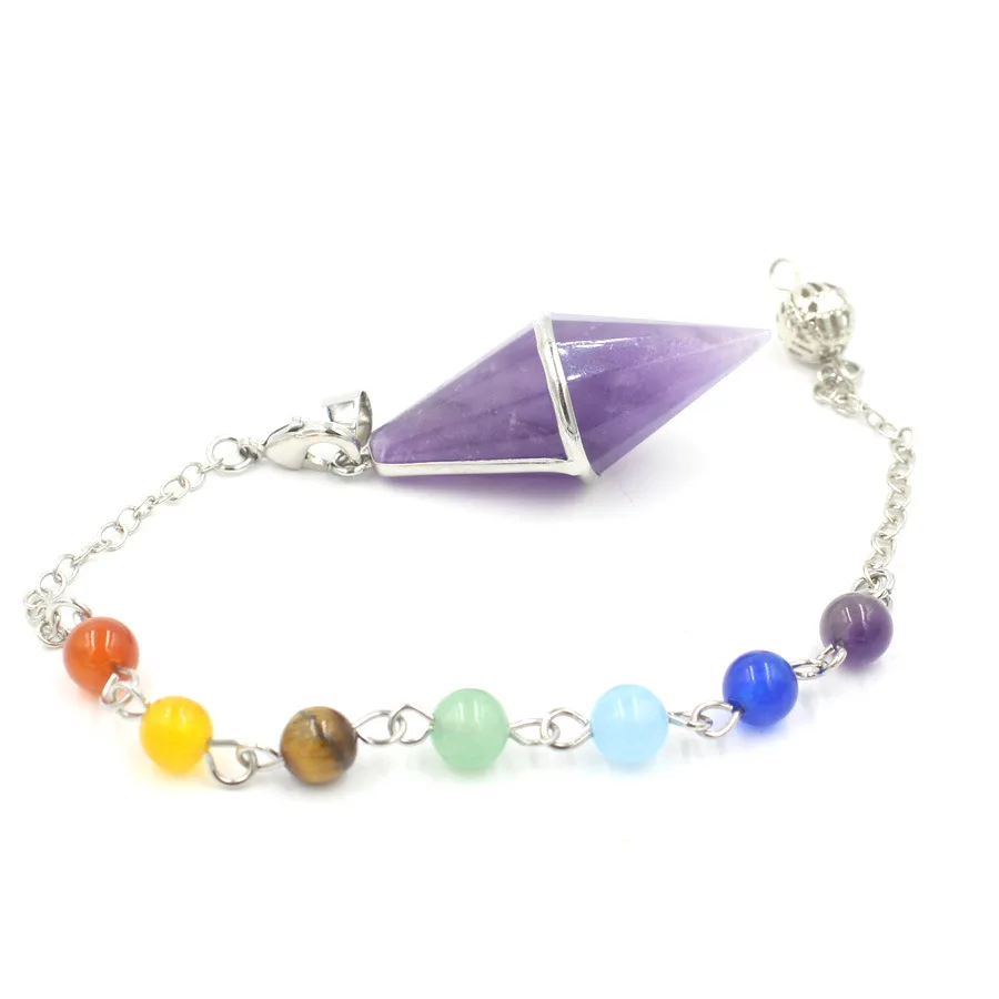 

1pcs Natural Crystal Pendulum Multifaceted Reiki Stone Amethysts Rose Quartz Healing Pointed Pendant For Dowsing Divination
