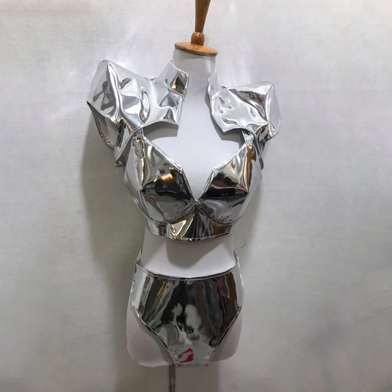 Женская одежда для лазерного джазового танца золотистая и серебристая Одежда